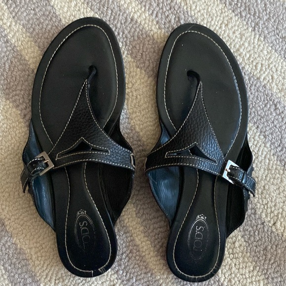 Tod's Shoes - Tod's Black sandals flat leather size 8 1/2 great condition flip flop sandal